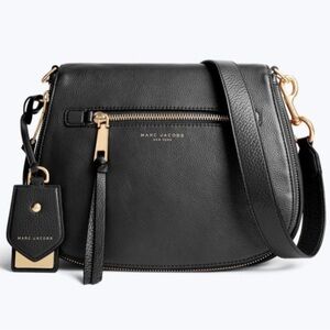 NWT MARC JACOBS Recruit Black Leather Crossbody Bag with Gold Hardware